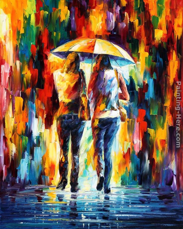 FRIENDS UNDER THE RAIN painting - Leonid Afremov FRIENDS UNDER THE RAIN art painting